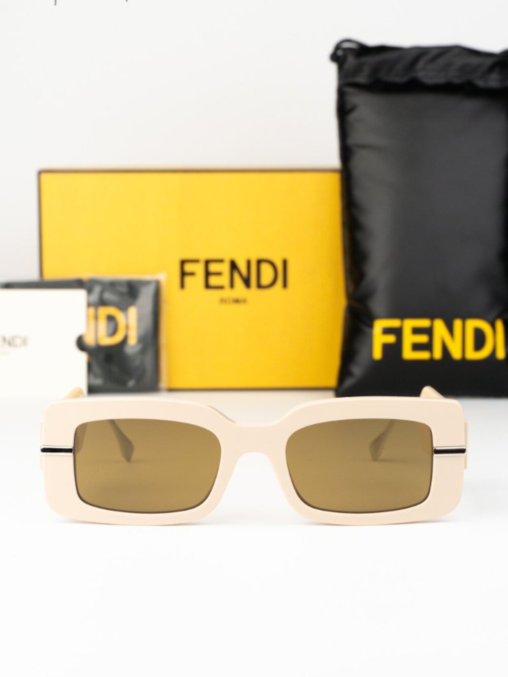 Fendi Men Sunglasses Rectangular Nude Beige Brown FE40133I 57E NEW AUTHENTIC